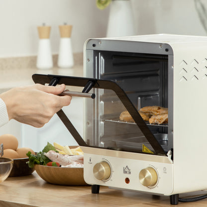 Mini Oven, 15 Litres Electric Oven and Grill with 60-230? Adjustable Temperature, 60 Minute Timer, Include Baking Tray, Wire Rack and Crumb Tray, 1000W, Cream White