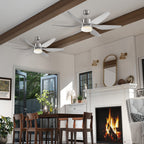 Set of 2 Reversible Ceiling Fan with Light, 6 Blades Indoor Modern Mount LED Lighting Fan with Remote Controller, for Bedroom, Living Room, Silver
