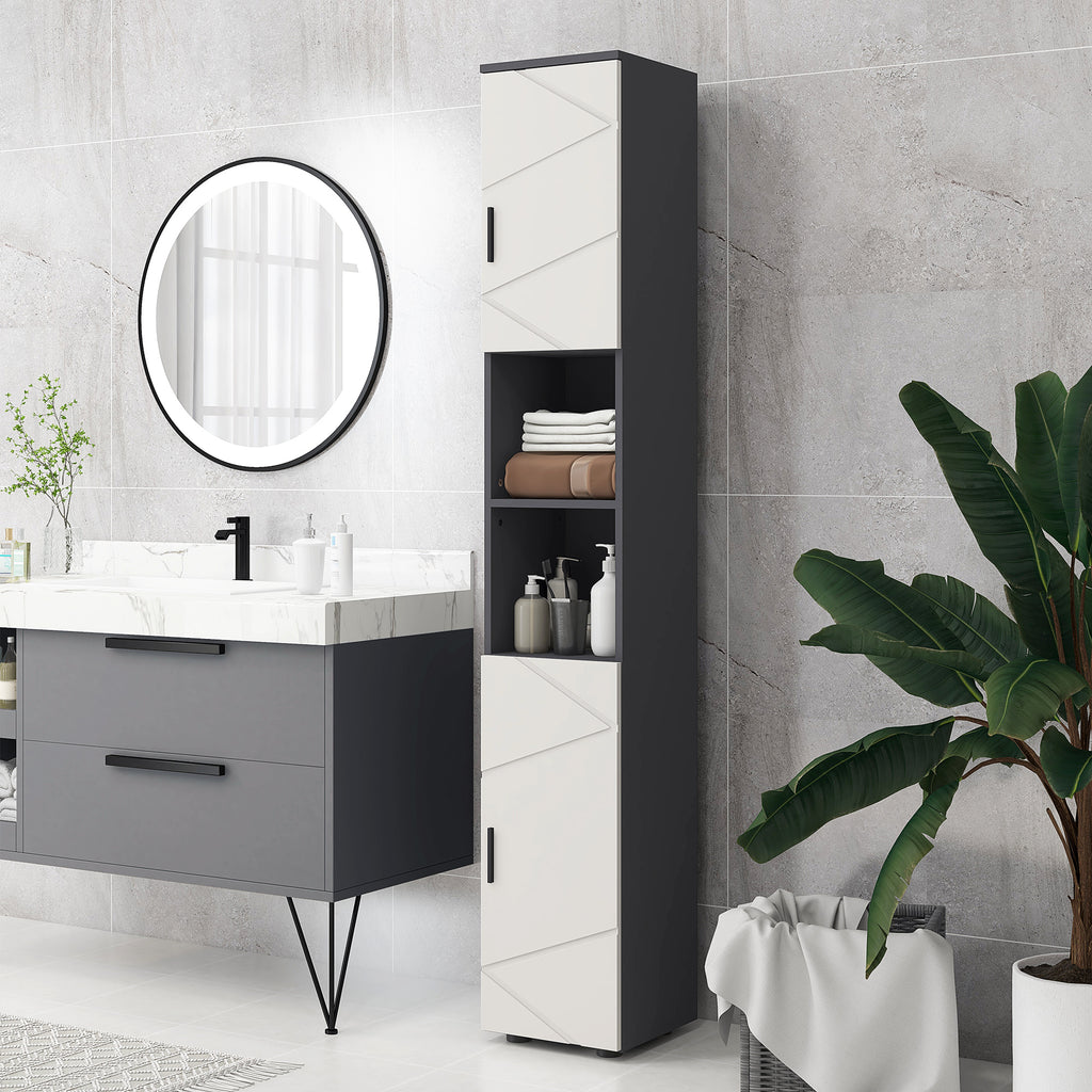 kleankin Line Embossed Tall Bathroom Storage Cabinet with Three-position Adjustable Shelves for Minimalist Style - Grey