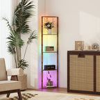 RGB Standing Lamp with Shelves, 4-Tier LED Floor Lamp with Multiple Lighting Modes, Rustic Brown