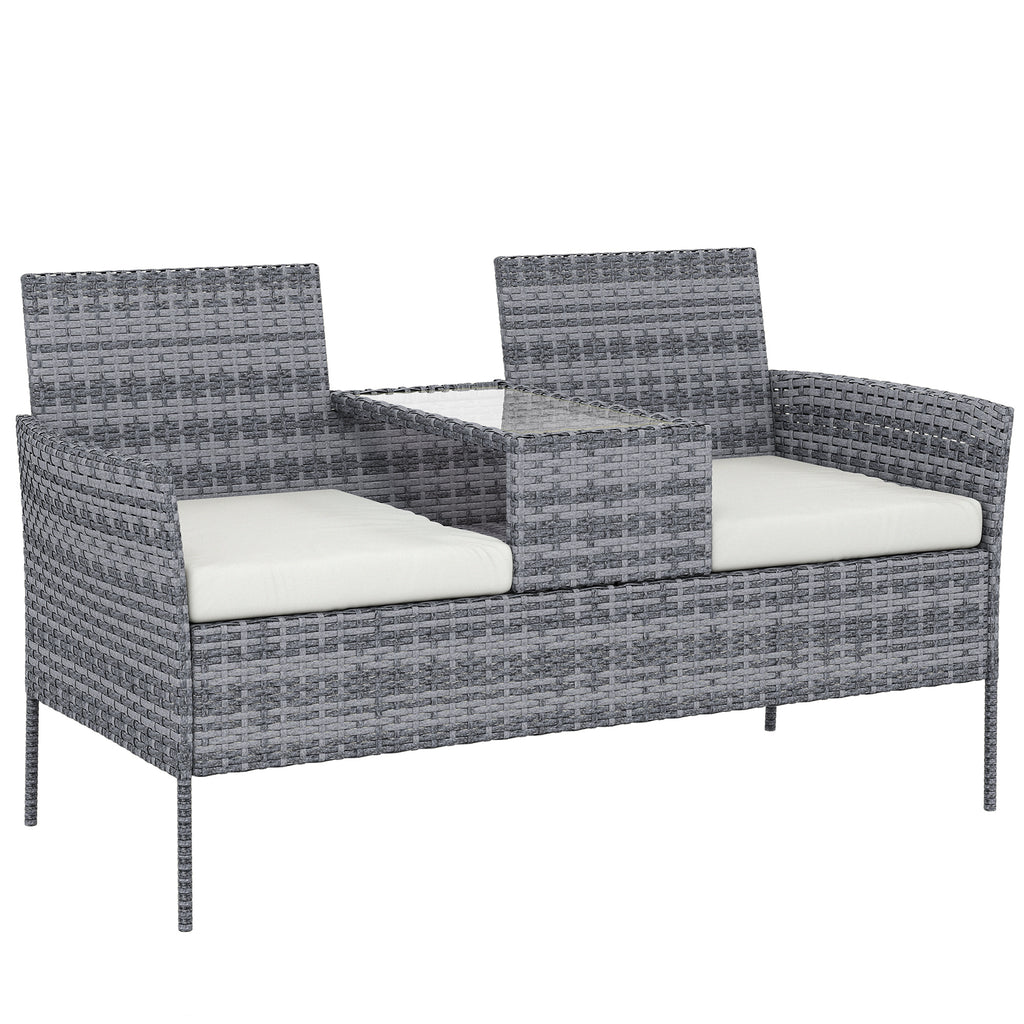 Outsunny Two-Seat Rattan Chair, with Middle Table - Grey