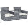 Outsunny Two-Seat Rattan Chair, with Middle Table - Grey