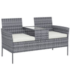Outsunny Two-Seat Rattan Chair, with Middle Table - Grey
