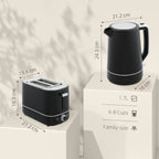 Kettle and Toaster Set, 1.7L 3000W Fast Boil Kettle & 2 Slice Toaster Kitchen Set with 6 Level Browning Controls, Defrost, Reheat, Black