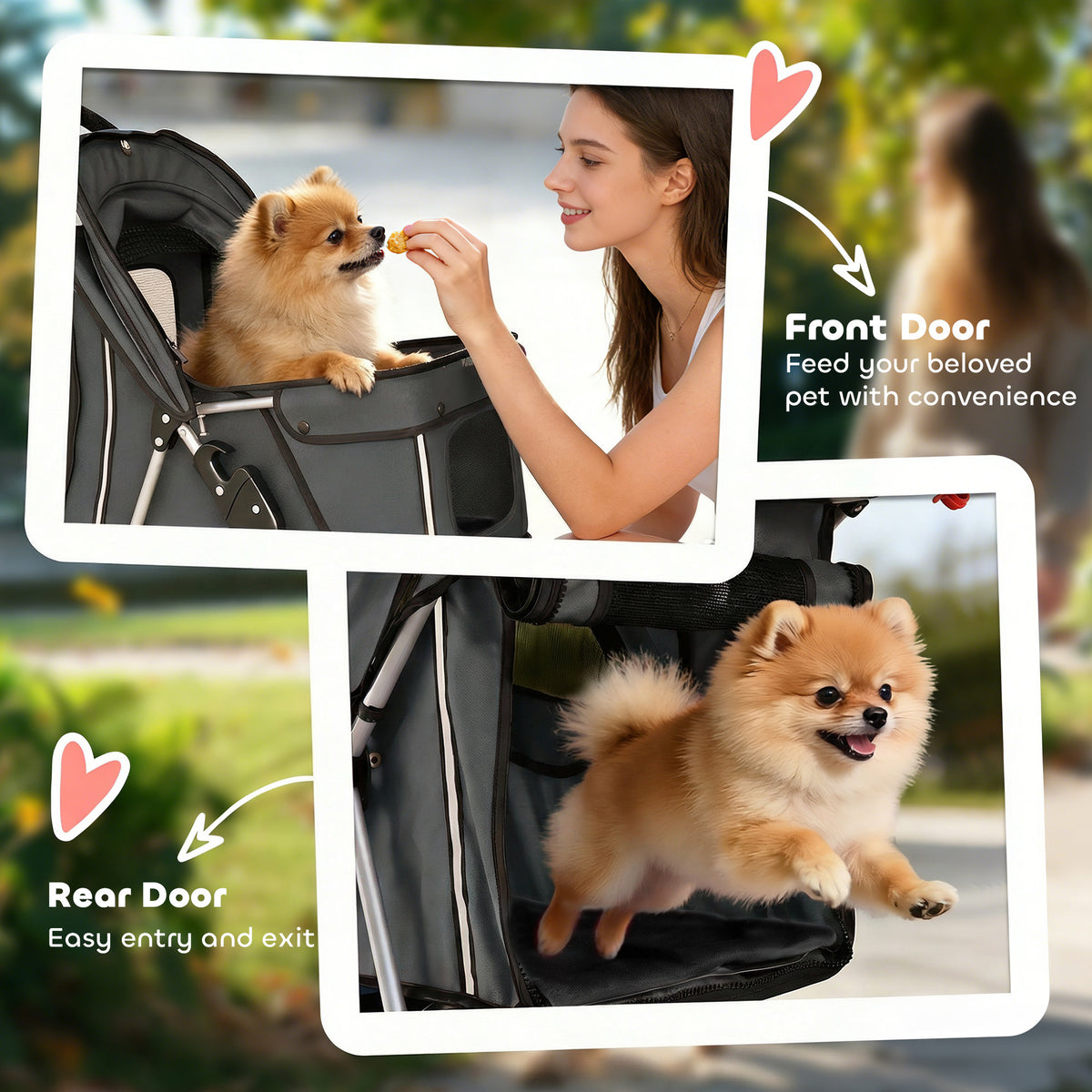 PawHut Dog Pram, Pet Stroller with Reflective Strips, Foldable Cat Stroller with 360° Swivel Wheels, Dark Grey