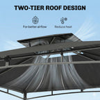 Outsunny 3 x 3 m Gazebo, Garden Gazebo with 2-Tier Roof, Metal Frame, Dark Grey