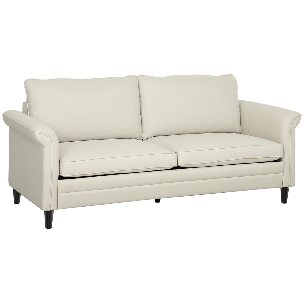 HOMCOM 3 Seater Sofa, Modern Fabric Sofa Couch with Spring Cushion, Rubber Wood Legs, 191cm Upholstered Settee for Living Room, Bedroom, Home Office, Guest Room, Cream White