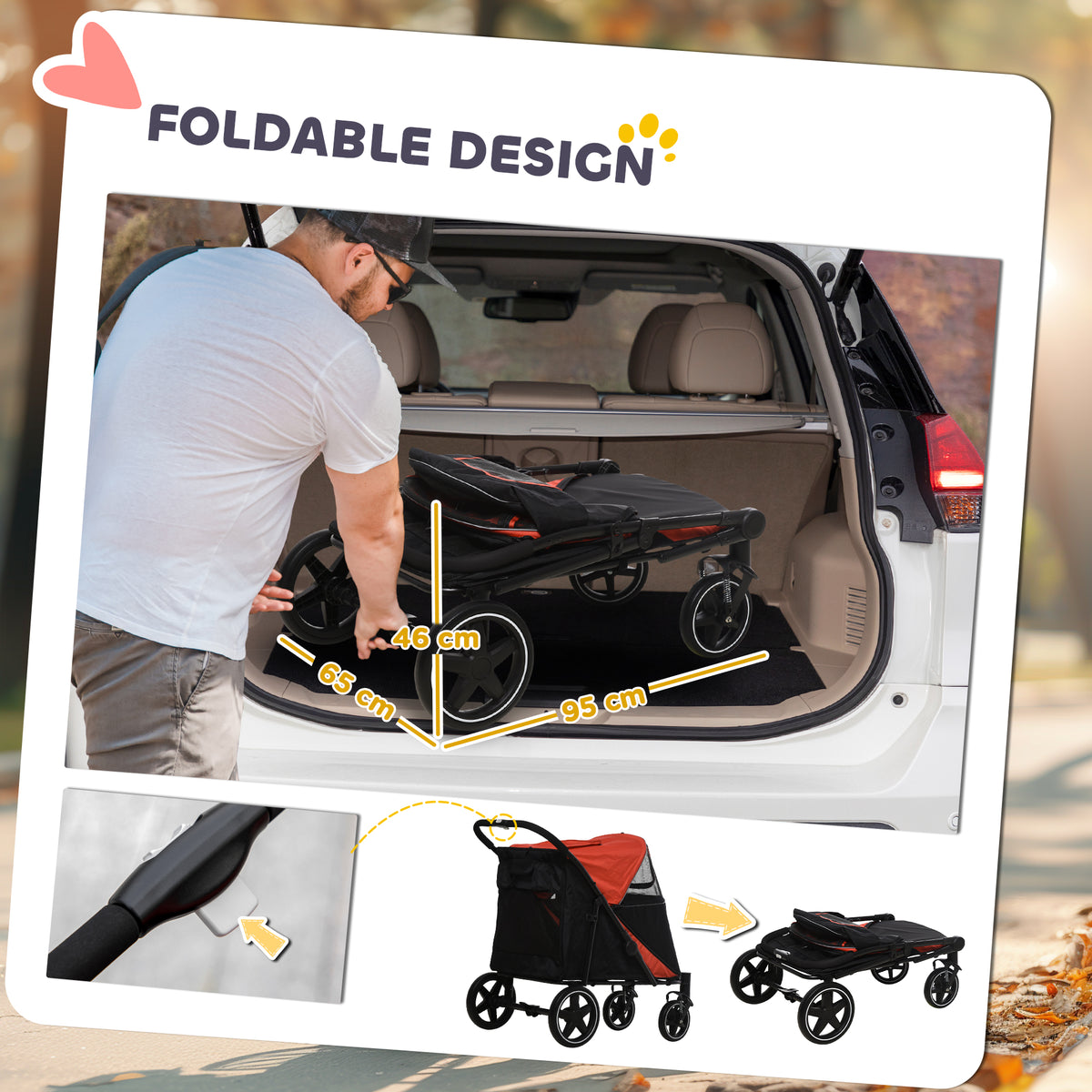 PawHut Foldable Pet Stroller, with Universal Wheels, Shock Absorber, for Medium and Large Dogs - Red