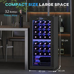 32-Bottle Narrow Wine Fridge, with Lights - Black