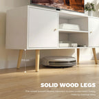TV Stand Cabinet up to 55 Inches, TV Unit with Storage Shelves and Wood Legs for Living Room, Bedroom, White