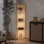 LED Floor Lamp with Shelves, Dimmable Standing Lamp with Foot Switch for Living Room, Bedroom, Grey