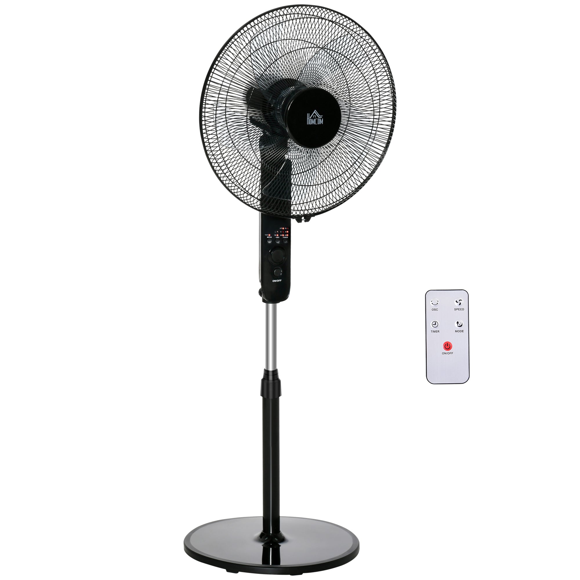 18" Pedestal Fan, Oscillating Standing Fan with Remote Control, Floor Fan with Adjustable Height, 3 Speed, 7.5-Hour Timer, Black