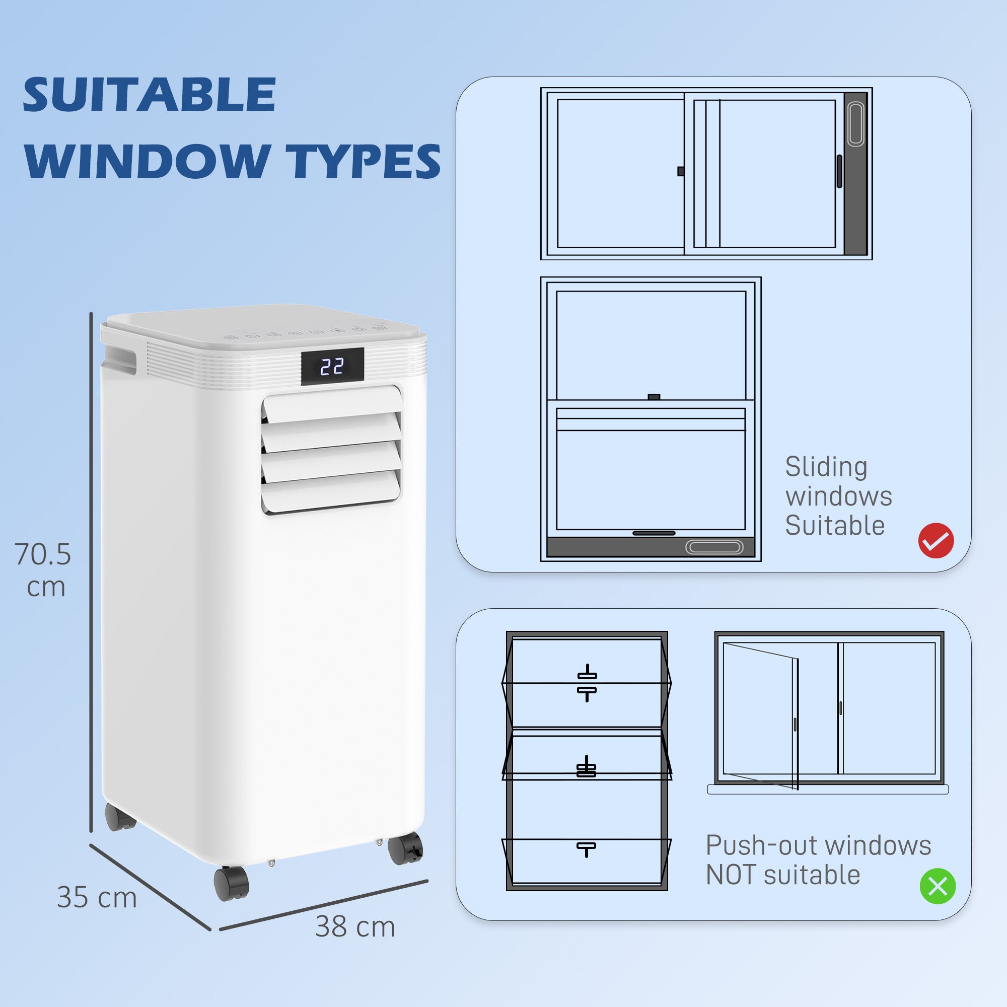 8000 BTU Air Conditioning Unit, 3-in-1 Portable Air Conditioner, Dehumidifier, Cooling Fan with Remote Control, Digital Display, 2 Speeds, 24H Timer, Window Venting Kit, 18m²