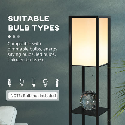 3-Tier Floor Lamp with Shelves and Storage, Modern Standing Lamp with Lampshade, Reading Light with Chain Switch for Living Room, Bedroom, Home Office, Bulb not Included, Black