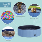 PawHut Foldable Dog Pool for Puppies and Ducks, Thickened PVC Dog Paddling Pool Bath Tub Hard Board, Anti-Slip Bottom and Drainage Hole, 100 x 30cm, Blue