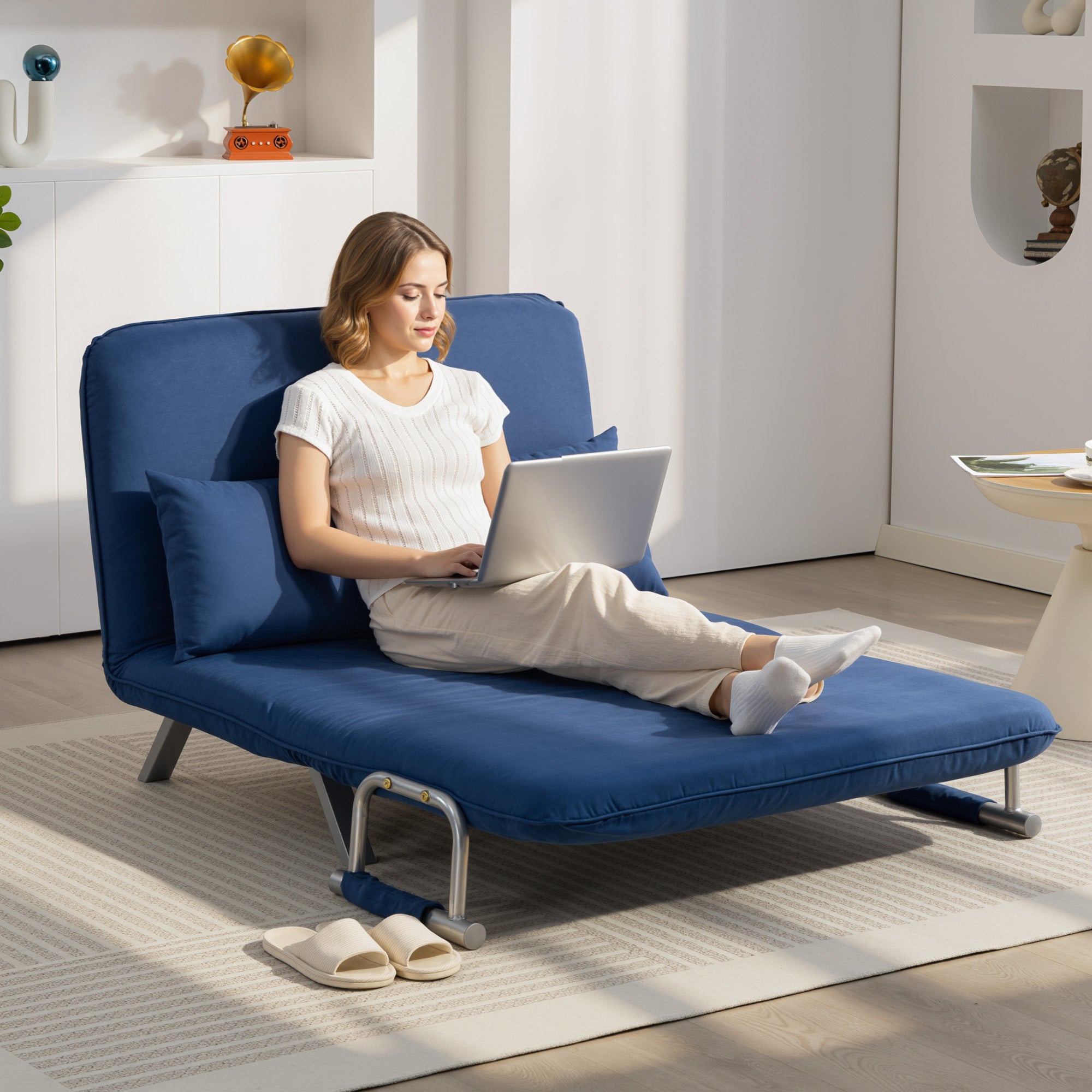 HOMCOM Two-Seater Click-Clack Sofa Bed - Dark Blue