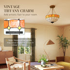 Tiffany Style Ceiling Light, Vintage Chandelier with 3 E27 Sockets, Semi Flush Mount for Living Room, Bulbs Not Included