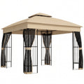 Outsunny 3 x 3 m Outdoor Garden Gazebo with Post Shelves, UPF50+ Double Roof Patio Permanent Pavilion, Brown