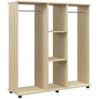 Open Wardrobe Double Mobile Storage Shelves Organizer W/6 Wheels-Natural