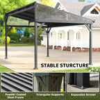 Outsunny 4.3 x 3 m Garden Pergola with Galvanised Steel Roof, Lean to Pergola Gazebo with Netting Curtains, Dark Grey