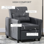 HOMCOM 3-In-1 Linen-Look Single Chair Bed with Adjustable Back & Eucalyptus Wood Sofa Frame - Grey