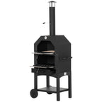 Outsunny Outdoor Garden Pizza Oven Charcoal BBQ Grill 3-Tier Freestanding w/ Chimney, Mesh Shelf, Thermometer Handles, Wheels Garden Party Gathering Stainless Steel Cooker