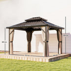 Outsunny 3x3.6 m Hardtop Gazebo Canopy with UPF50+ Double Galvanised Steel Roof, Brown