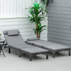 Outsunny 2 Pieces Outdoor PE Rattan Sun Loungers set of 2 with Cushion, Garden Wicker Sunbed Furniture with 5 - Level Recliner Backrest, Grey