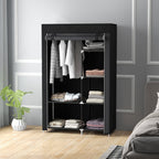 Fabric Wardrobe w/ Shelves Hanging Rail Foldable Wardrobe Black