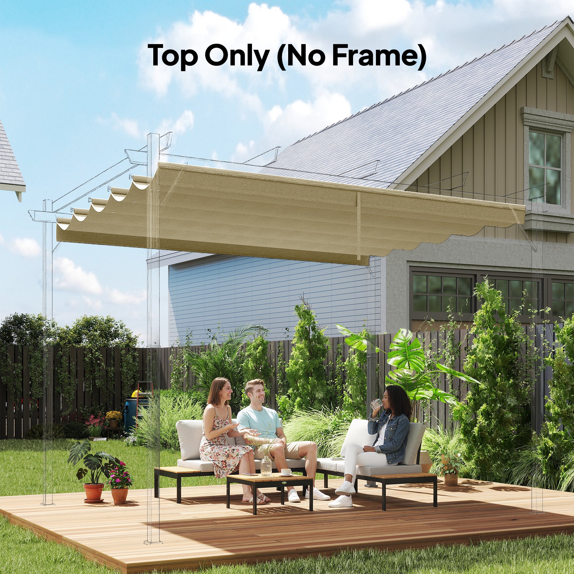 Outsunny Retractable Pergola Cover, 2.55 x 2.5 m Replacement Canopy Fabric for 3 x 3 m Frame, Roof Top Only, Beige