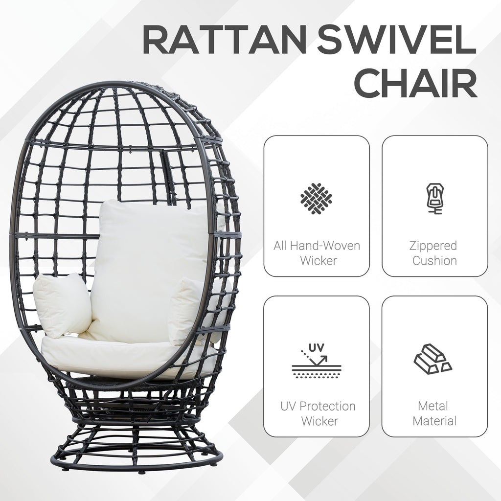 Outsunny 360° Swivel Egg Chair, Garden Rattan Swivel Chair with Thickened Cushion and Pillow, 150 KG Capacity for Indoor Outdoor, Balcony, Patio, Black