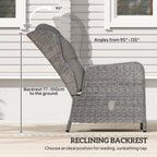 Outsunny 5 Pieces Rattan Bistro Set with Adjustable Back, Reclining Wicker Balcony Furniture with Cushions, Glass Top Coffee Table and Footstools, Outdoor Table and Chairs, Light Grey