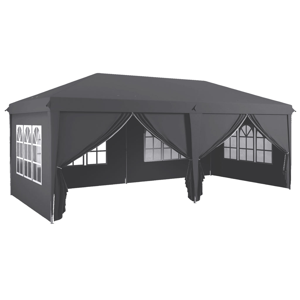 Outsunny Outsunny 3 x 6 m Garden Pop Up Gazebo, Wedding Party Tent Marquee, Water Resistant Awning Canopy with Sidewalls, Windows, Carry Bag, Grey