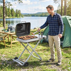 Outsunny Foldable Gas BBQ Grill with Side Table, Portable Gas Barbecue Grill with Thermometer, Grease Box, Wheels, 2.5 kW, Black