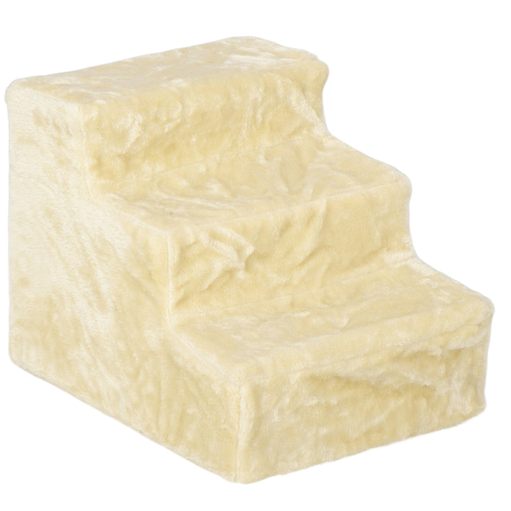 PawHut Three-Step Dog Stairs, with Washable Plush Cover, for High Bed Sofa, Dog Stairs for Small Dog and Cat - Beige