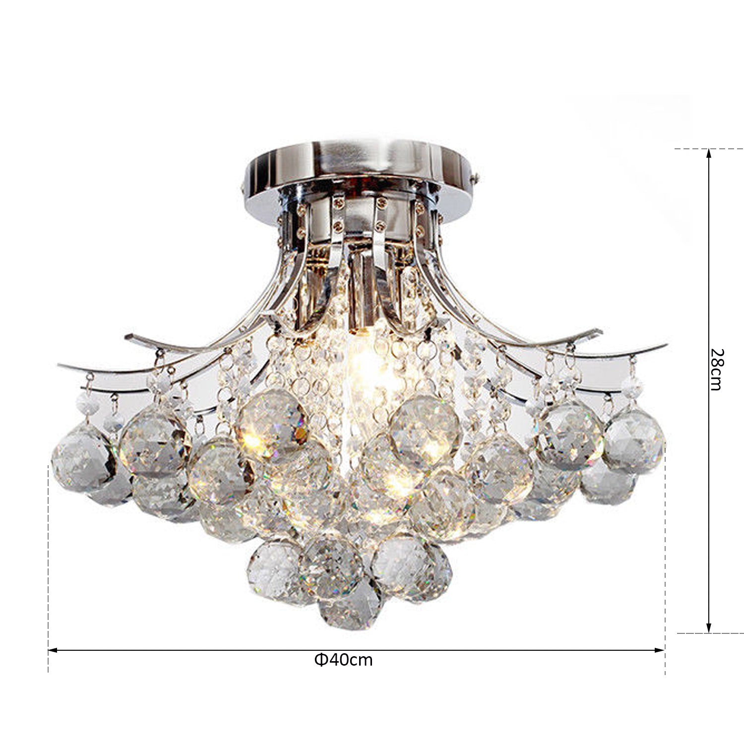 Crystal Chandeliers, 40cm K9 Droplets Ceiling Light with 3 E14 Bulb Base, Pendant Lights for Living Room, Bedroom, Dining Room, Hallway, Kitchen