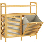 HOMCOM Double Tilt Out Bamboo Laundry Cabinet, Freestanding Bathroom Cabinet with 2 Removable Baskets, Natural