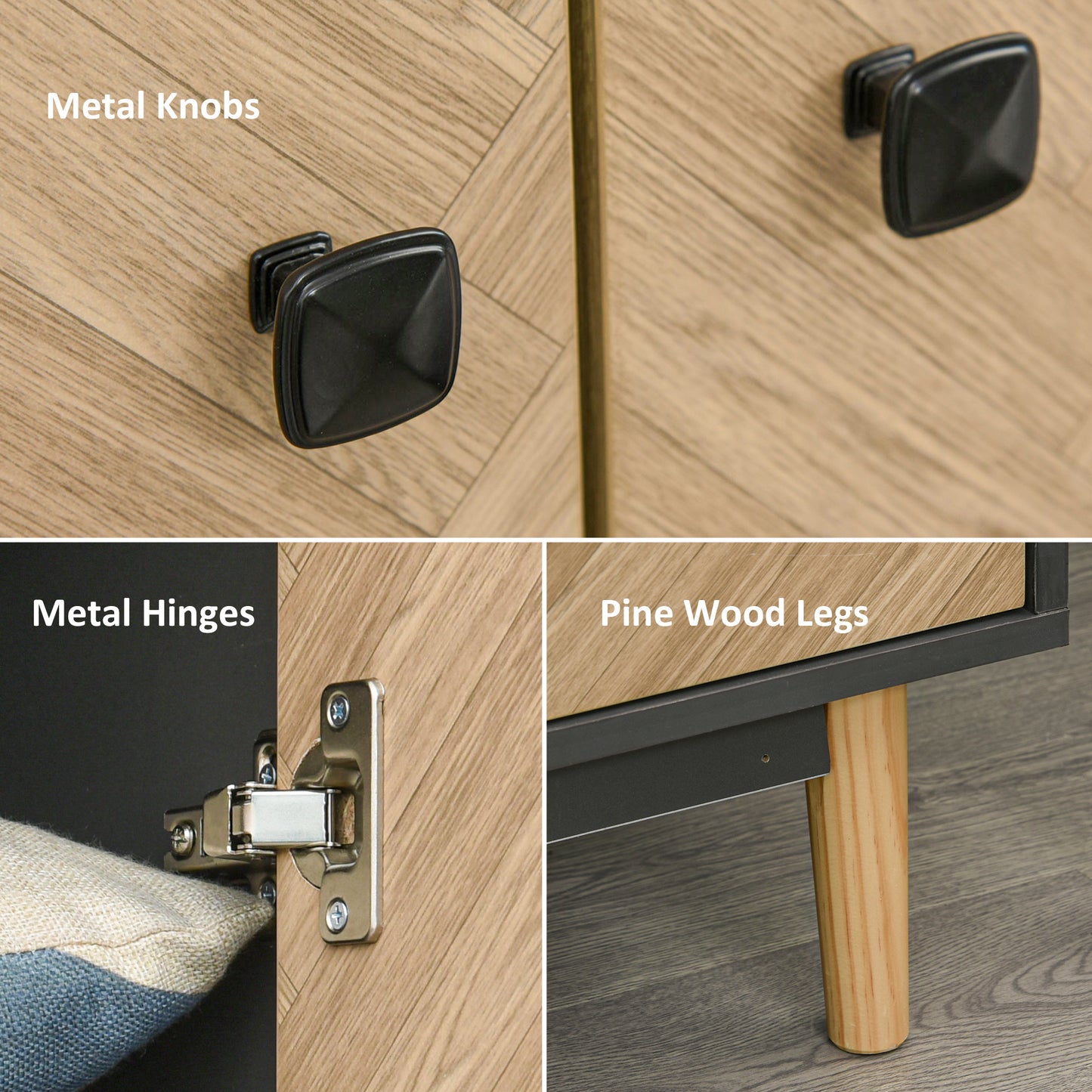 Modern Wardrobe Cabinet Wood Grain Sticker Surface with Shelf, Hanging Rod and 2 Drawers 90x50x190cm