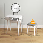 HOMCOM Modern Dressing Table with Round Mirror and Stool, Makeup Vanity Table with 2 Drawers for Bedroom, Living Room, 60 x 40 x 123 cm, White