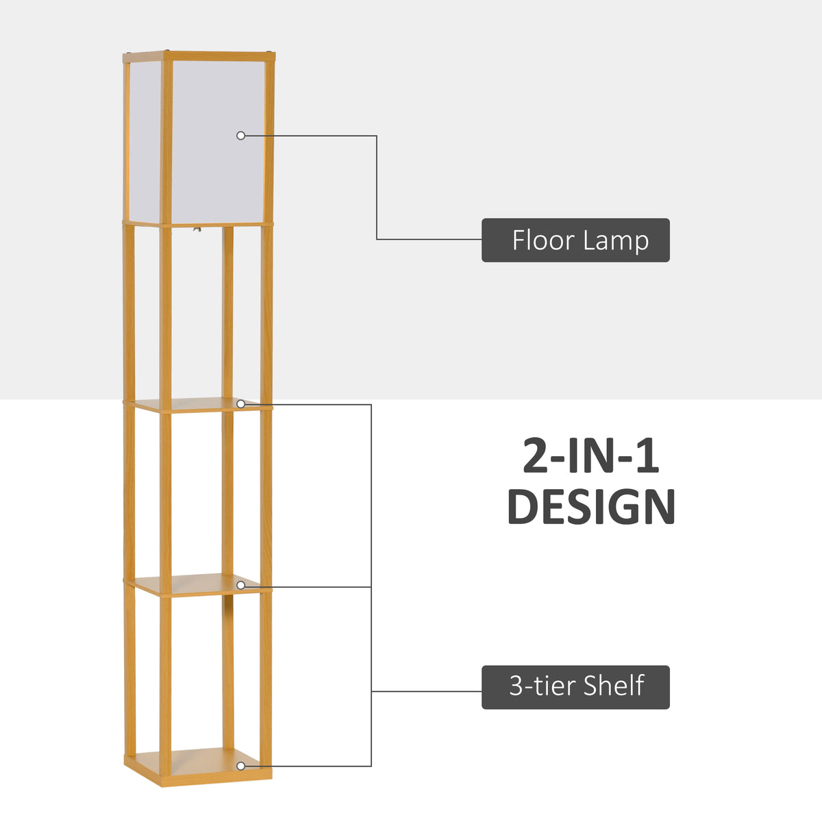 3-Tier Floor Lamp with Shelves and Storage, Modern Corner Standing Lamp with Lampshade, Reading Light with Foot Switch for Living Room, Bedroom, Home Office, Bulb not Included, Natural
