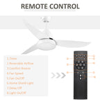 Modern Ceiling Fan with Light, 48-Inch White Small Fans for Bedroom Indoor, Reversible Flush Mount Low Profile Ceiling Light with Remote Control, 3 Blades, 6 Speeds, Timer