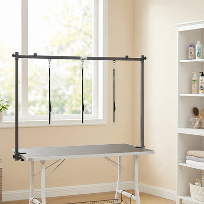 PawHut Dog Grooming Arm Adjustable H-Shape Dog Grooming Table Arm with Clamp and 3 Nooses Black
