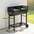 Outsunny Charcoal Barbecue Grill with 2 Cooking Areas, Portable BBQ Trolley with Wheels, Height Adjustable Grates, Bottom Shelf