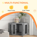 PawHut 2 in 1 Dog Crate Furniture Side Table with Cushion for Medium Dogs, 104 x 55 x 63cm - Grey