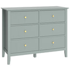 HOMCOM Fluted Dresser, 6 Drawer Chest of Drawers for Bedroom, Living Room, Hallway, Closet, Green