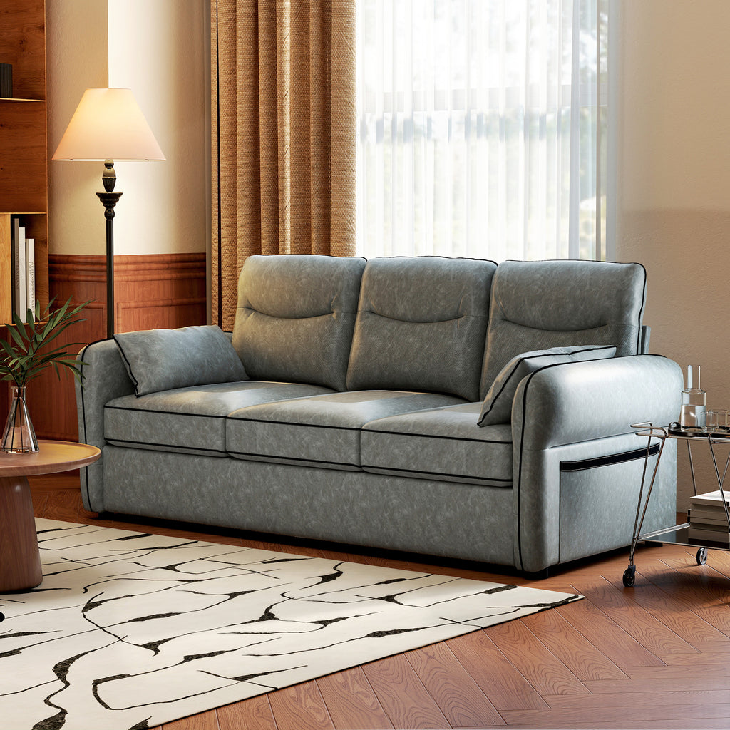 HOMCOM 3 Seater Sofa, Faux Leather Couch - Grey