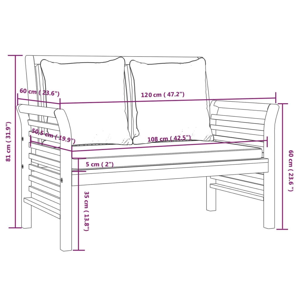 Skura Garden 2 Seater Bench - Acacia Wood - 100cm
