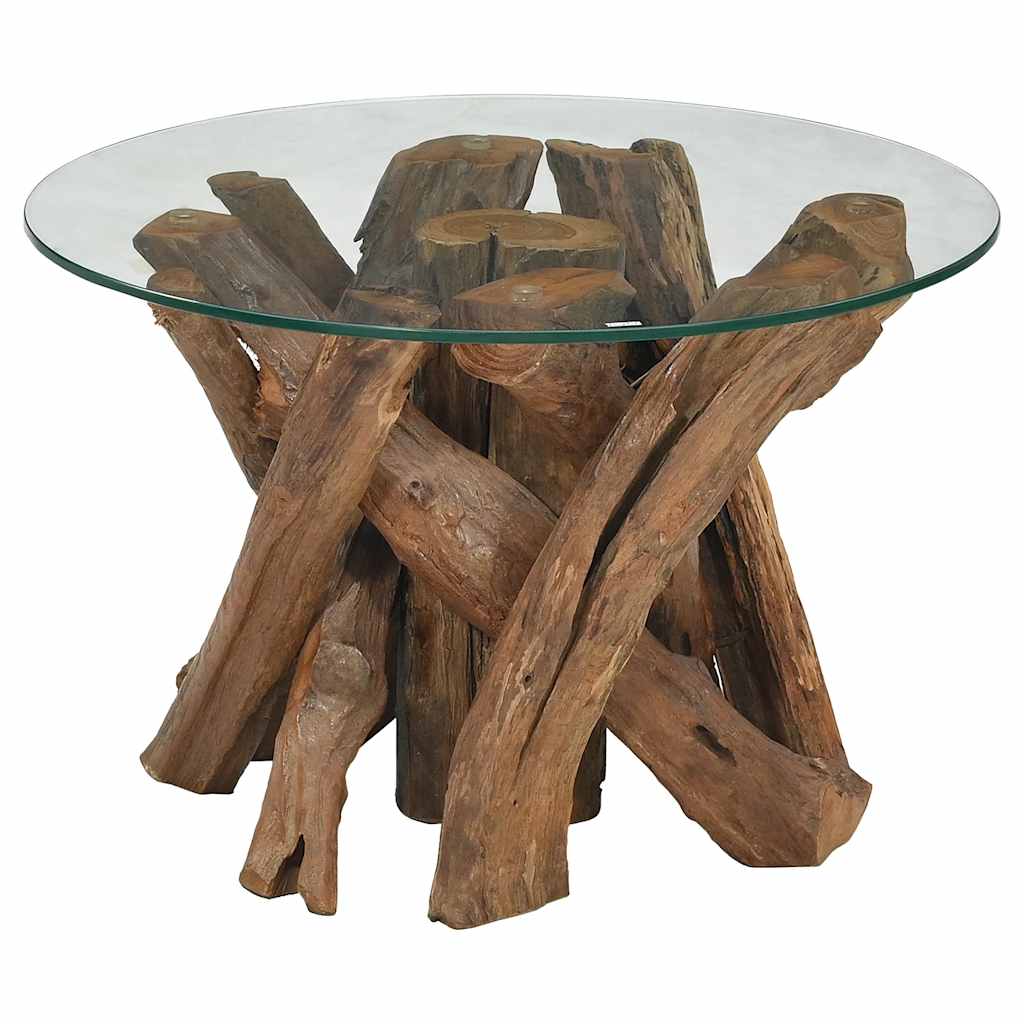 Isola Glass Top Coffee Table - Teak Wood - 60cm Handmade
