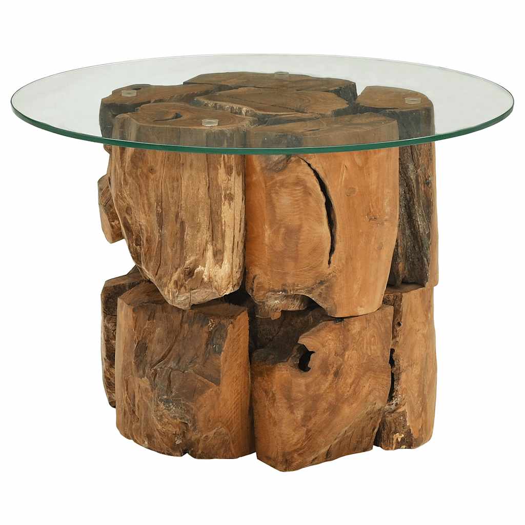 Isola Glass Top Coffee Table - Teak Wood - 60cm Handmade