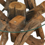 Isola Glass Top Coffee Table - Teak Wood - 60cm Handmade